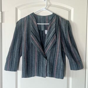 Vintage Gray Blazer with black amd red pinstripes with Three-Quarter Sleeves